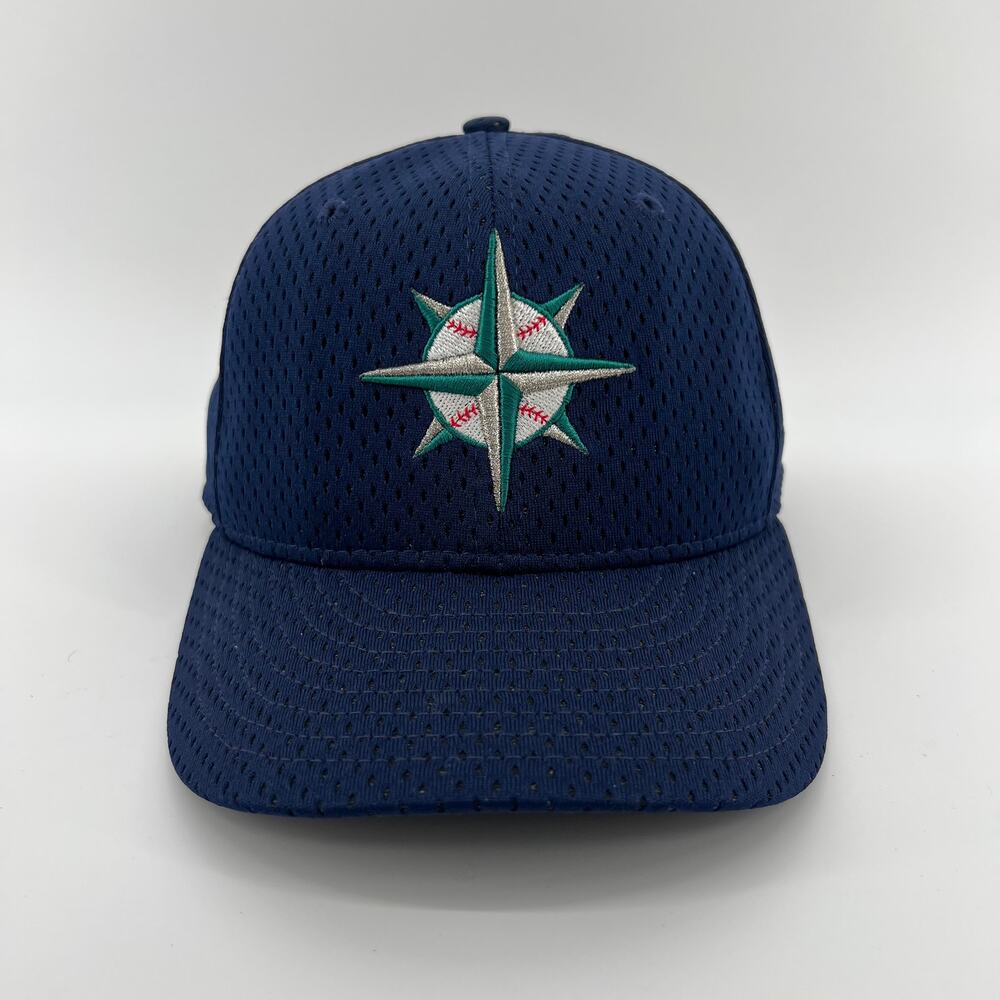 Vintage Seattle Mariners New Era Fitted Perforated Mesh Hat 7 3/8 Navy Blue